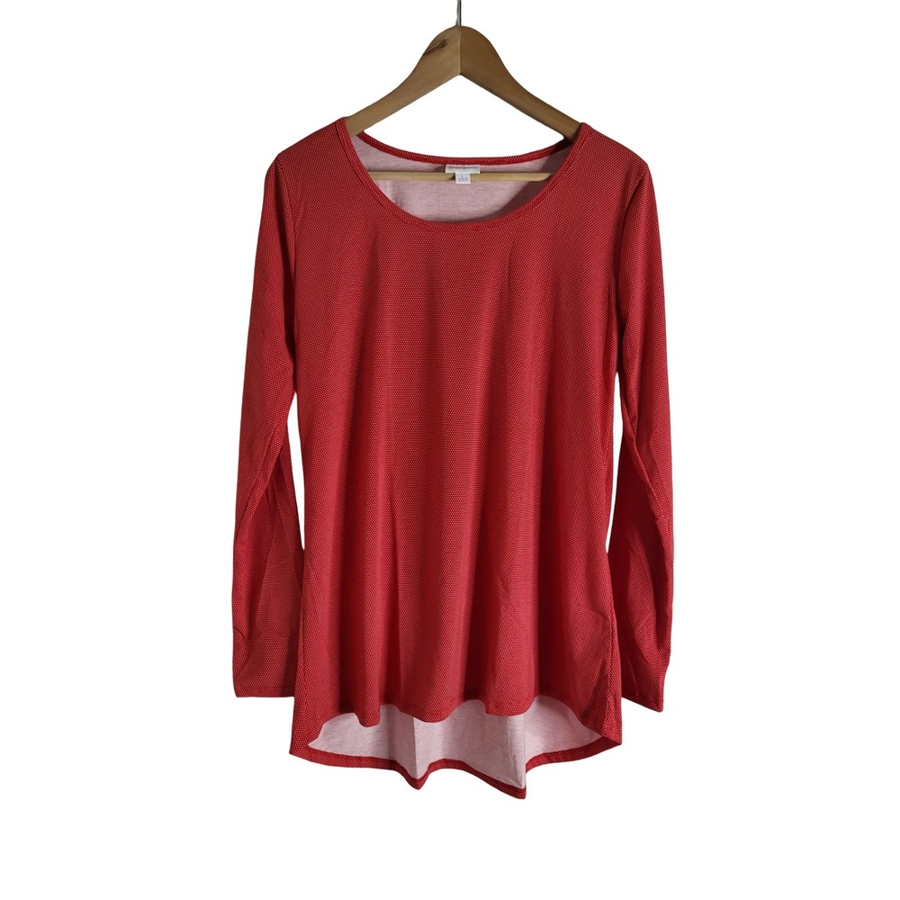 LuLaRoe Lynnae Top Large Red White Polka Dot High Low Hem NEW Relaxed Comfy